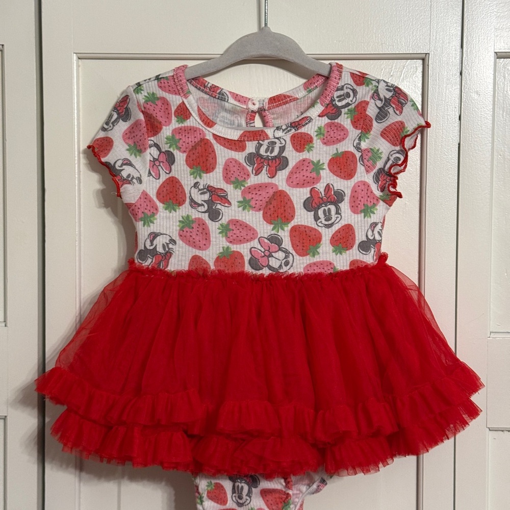 Disney 18m Strawberry and Minnie Mouse Character Print Dress with Fluffy Tutu